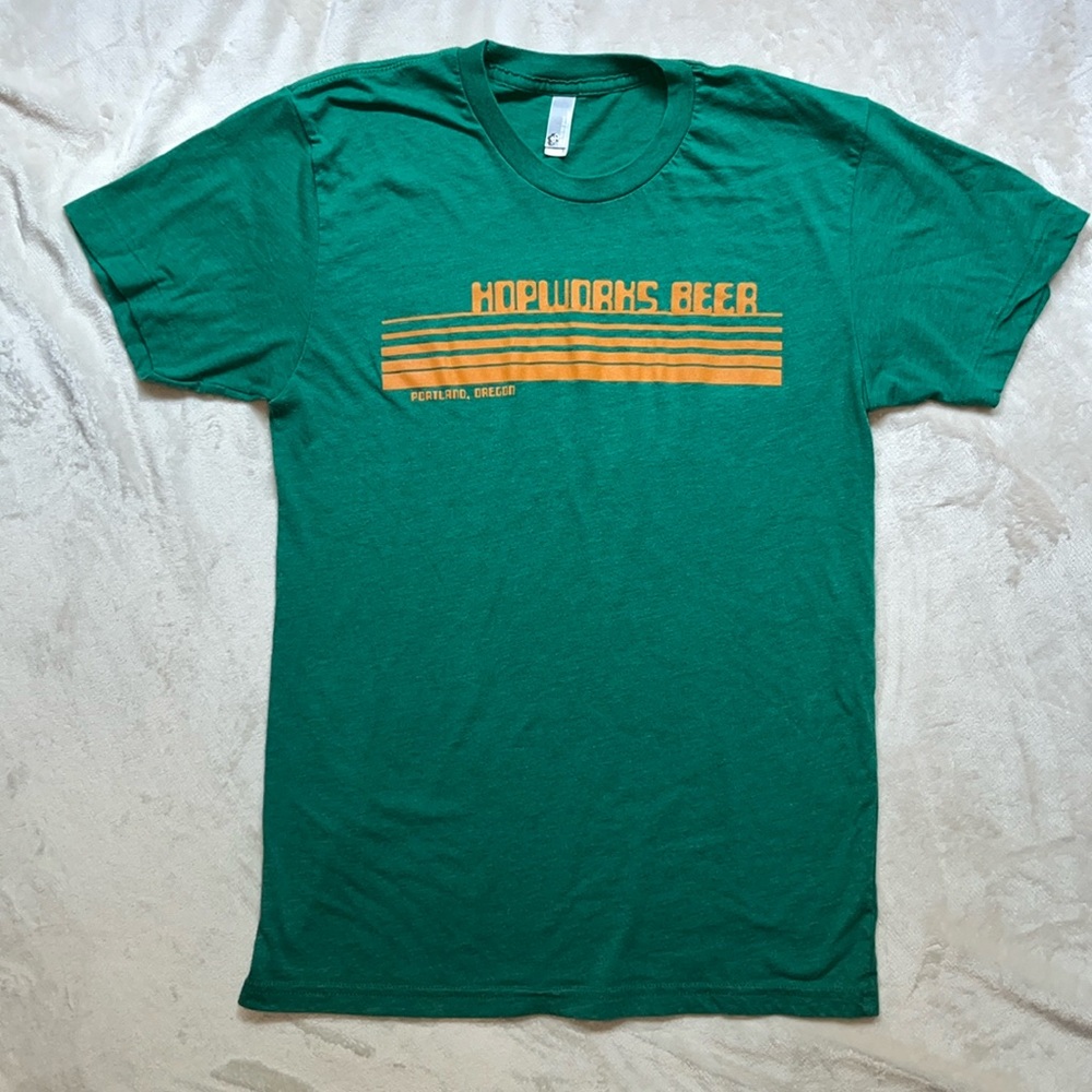 American Apparel Green Shirt- Hopworks Beer Portland Oregon